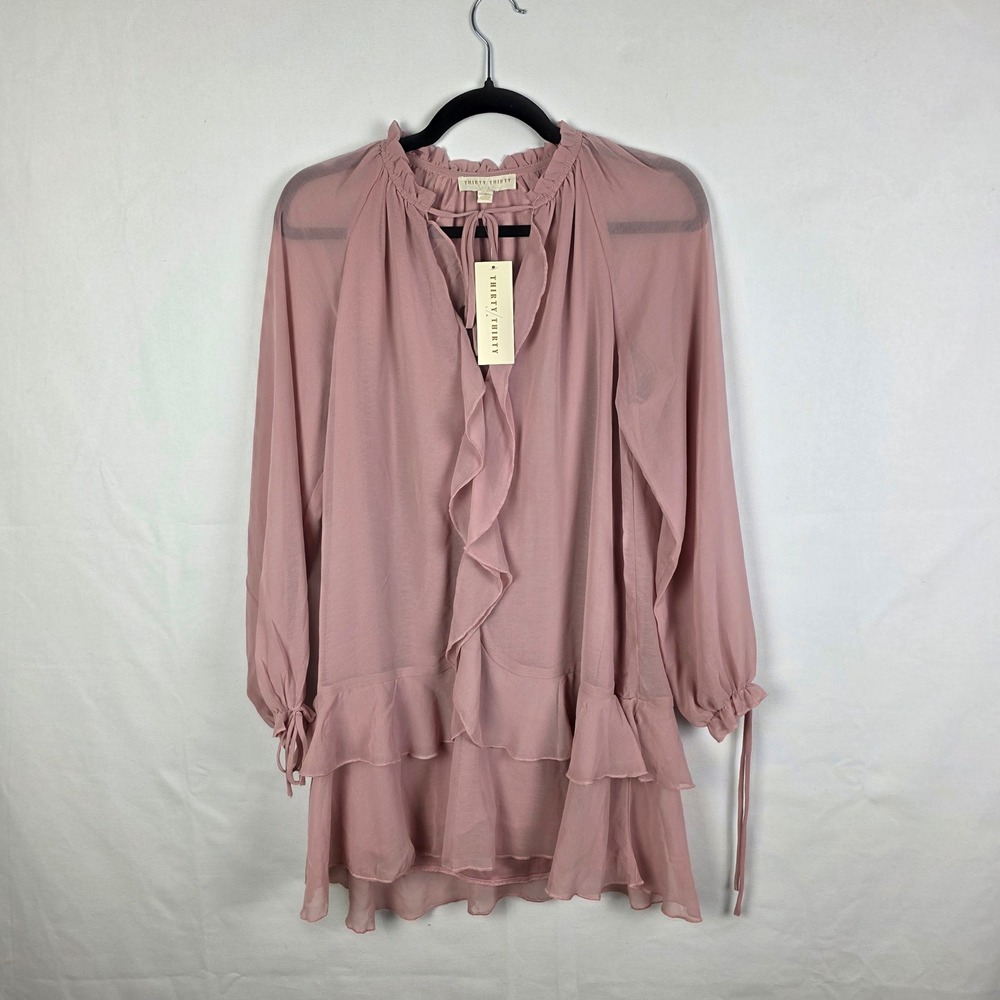 Thirty Thirty LA Mauve Pink Ruffle Tiered Chiffon Tunic Blouse Top 6GFQQ404 S